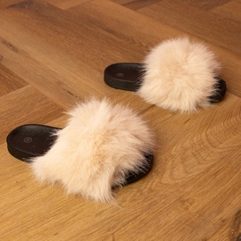BEIGE Children's Flip Flip con la pelliccia 1