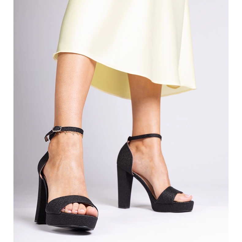 Sandali glitter ad alto glitter da donna nera nero 1