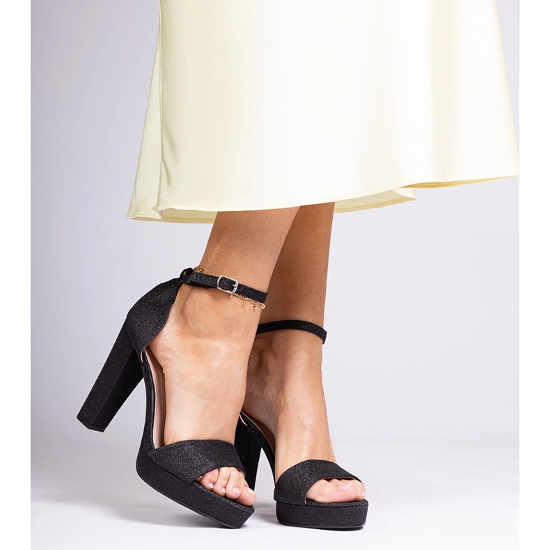 Sandali glitter ad alto glitter da donna nera nero 2