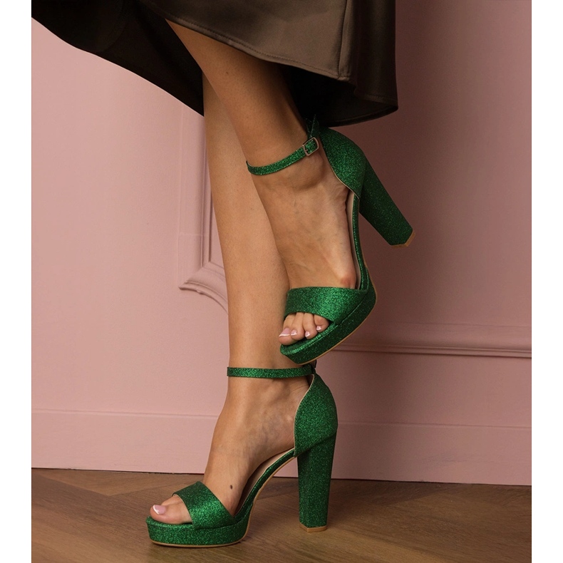 Sandali glitter ad alto glitter da donna verde 1