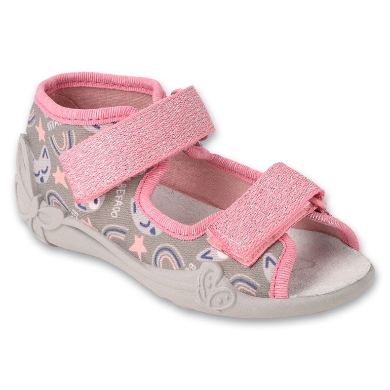 Sandali per bambini Befado, inserto in pelle con velcro 342P064, rosa grigio 1