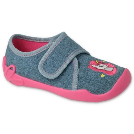 Pantofole per bambini Befado 122X016, grigie con un unicorno grigio 1