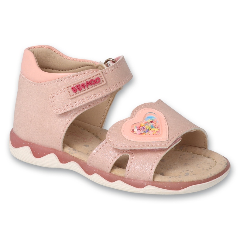 Sandali da bambino Befado con inserto in pelle 170P093, rosa con cuore 1