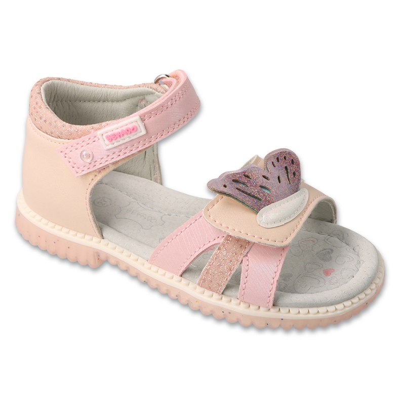 Sandali per bambini Befado, sottopiede in pelle 170X095, rosa con decorazione 1