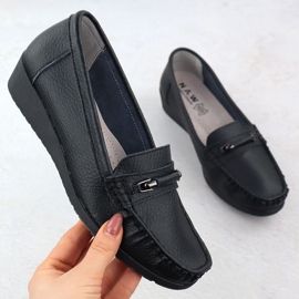 Mocassini in pelle da donna sull'elevazione Black Sabatina JHY02 nero 1