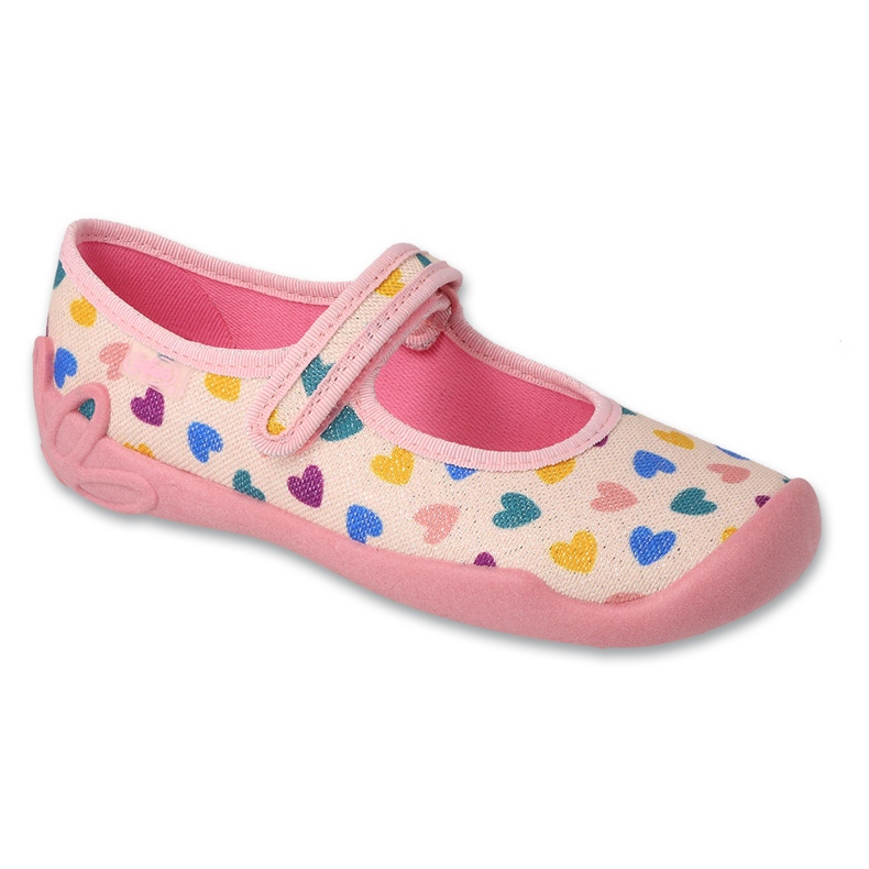Slifori per bambini di Befado con velcro 114y515 rosa con cuori colorati 1