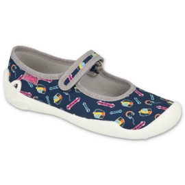 Ciabatte per bambini Befado 114Y502, blu navy con applicazioni colorate 1