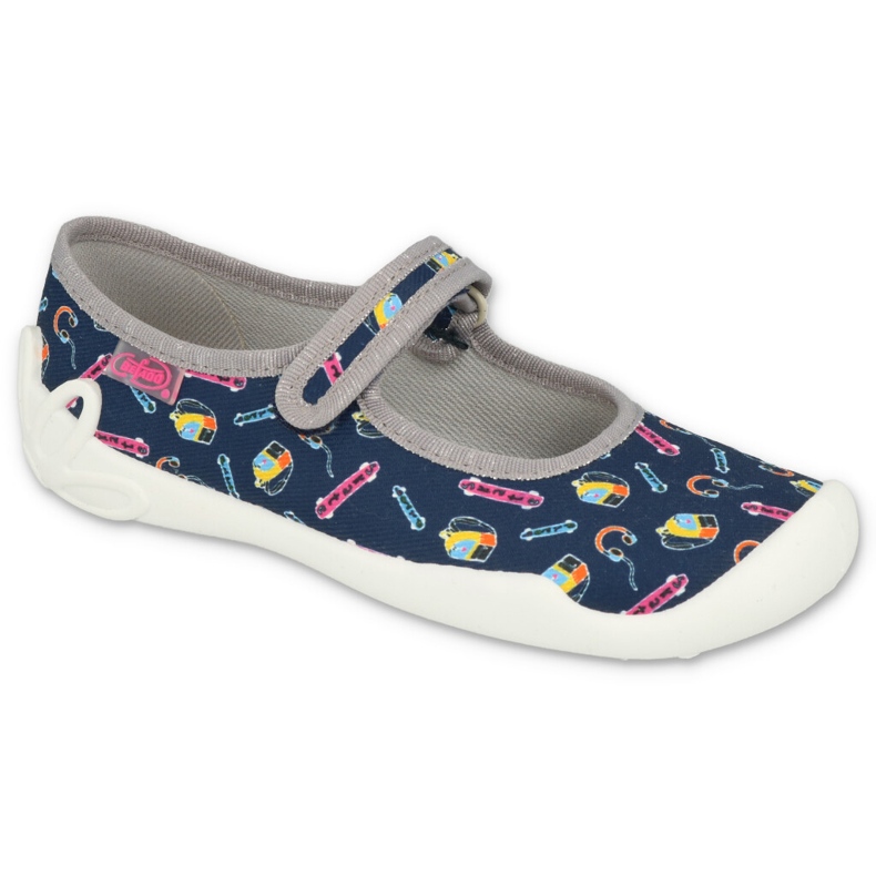 Ciabatte per bambini Befado 114Y502, blu navy con applicazioni colorate 1