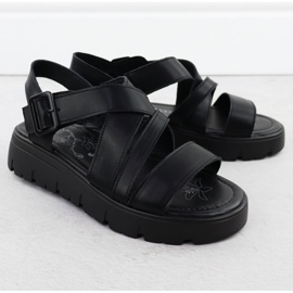 Sandali in pelle da donna sulla piattaforma Roman Black Jezzi 8716 nero 2