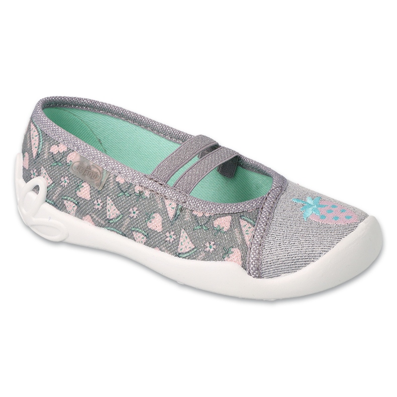 Ballerine per bambini Befado 116X317, grigie con applicazioni rosa grigio 1