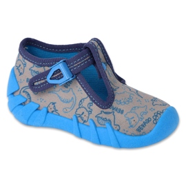 Pantofole per bambini Befado con chiusura 110N497, grigio e blu 1
