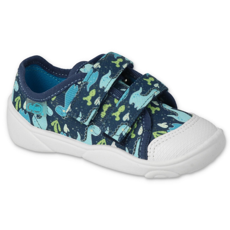 Pantofole per bambini Befado con velcro, blu navy 907P157 con draghi 1