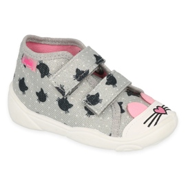 Slipisti per bambini di Befado per velcro 212p078 grigio con gatti neri 1