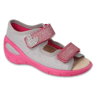 Sandali da bambino Befado con inserto in pelle 063P005, argento con cuore 1