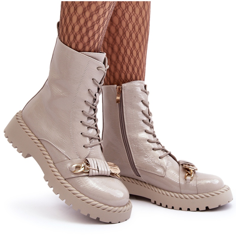 S.Barski Stivali arrossi da donna con decorazione D&amp;A MR870-67 Beige leggero 3