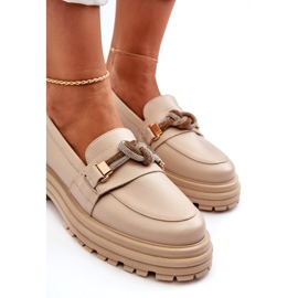 Mocassini in pelle femminile con un ornamento Laura Messi 2780 Beige leggero 3