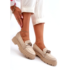 Mocassini in pelle femminile con un ornamento Laura Messi 2780 Beige leggero 1