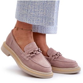 S.Barski Mocassini da donna in pelle scamosciata con tacco piatto con decorazione D&amp;A TW101 Dirty Pink rosa 3