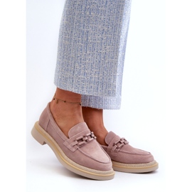 S.Barski Mocassini da donna in pelle scamosciata con tacco piatto con decorazione D&amp;A TW101 Dirty Pink rosa 1