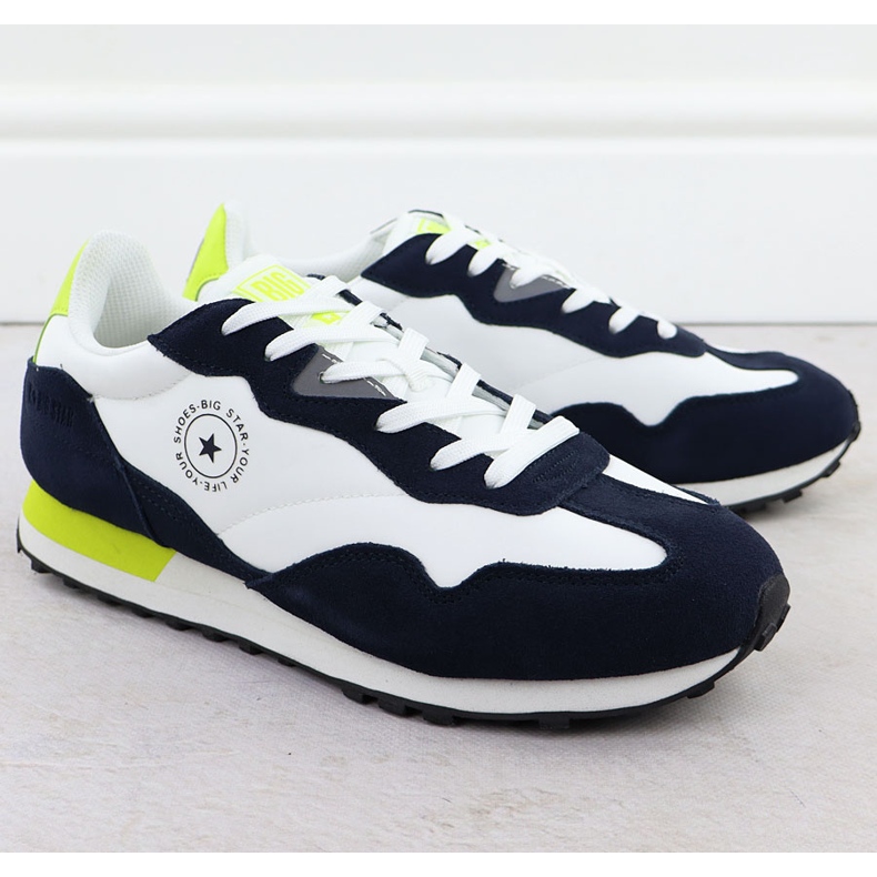 Scarpe sportive in pelle maschile sneaker bianche e blu navy big star RR174408 bianco 1