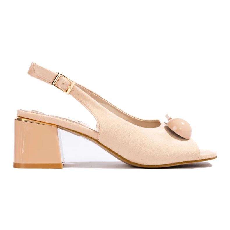 Sandali con tacco basso in camoscio beige di Shelovet 2