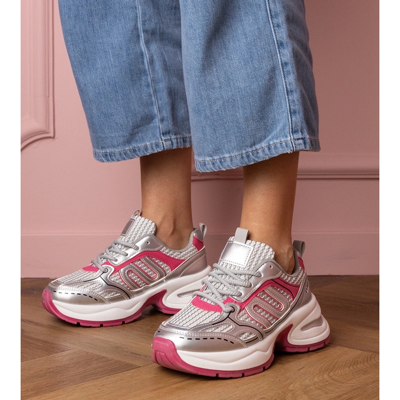 Sneaker sportive da donna in argento rosa 1