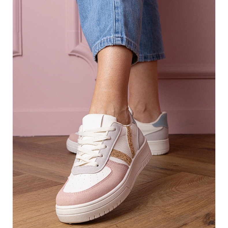 Sneaker sneaker multicolori decorate con glitter bianco 1