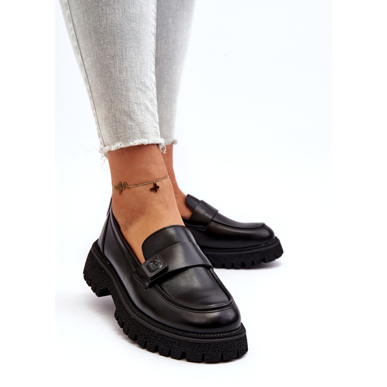 Vinceza Mocassine femminili con una striscia di inserto in pelle nera nero 1