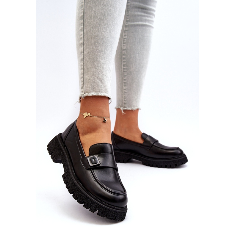 Vinceza Mocassine femminili con una striscia di inserto in pelle nera nero 3