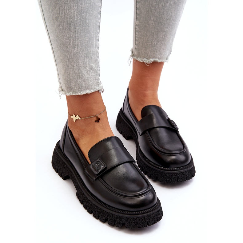 Vinceza Mocassine femminili con una striscia di inserto in pelle nera nero 4