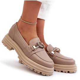 Mocassini in pelle femminile con un ornamento di Laura Messi 2780 Dark Beige 4
