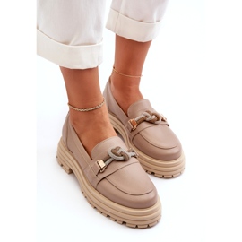 Mocassini in pelle femminile con un ornamento di Laura Messi 2780 Dark Beige 3