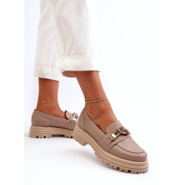 Mocassini in pelle femminile con un ornamento di Laura Messi 2780 Dark Beige 2