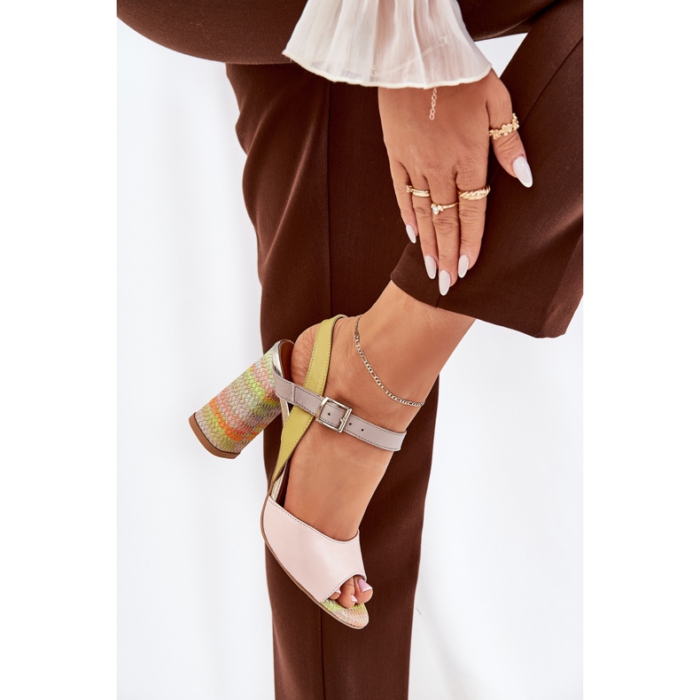 Sandali eleganti in pelle sul post multicolore Laura Messi 2136 beige 2