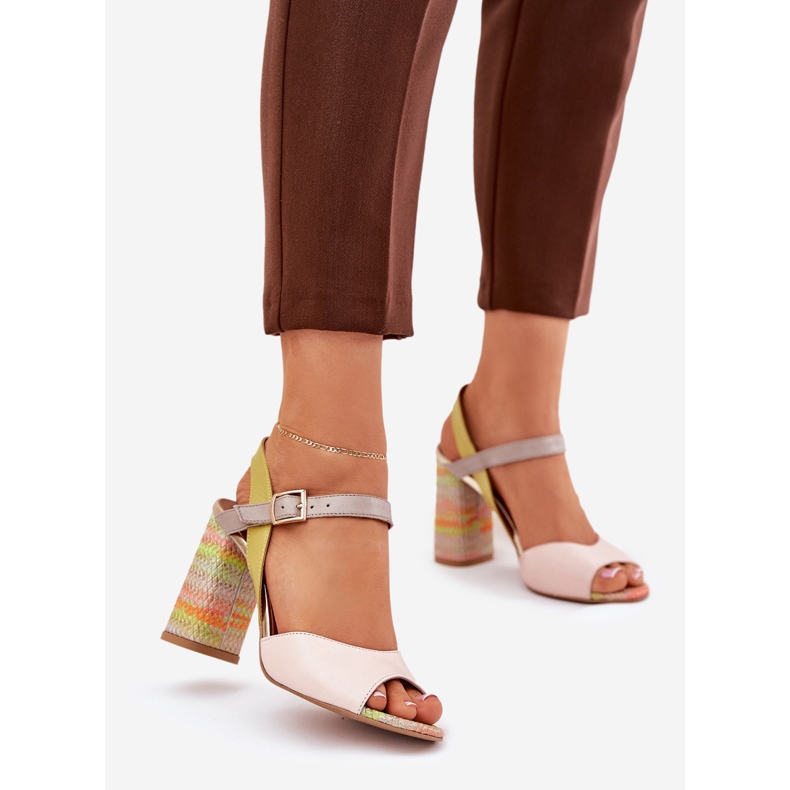 Sandali eleganti in pelle sul post multicolore Laura Messi 2136 beige 1