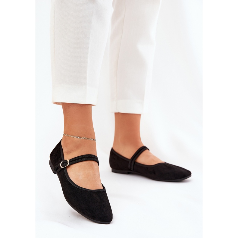 Ballerinas con cinghia e fibbia eco scamosciata in pelle scamosciata nera nero 2