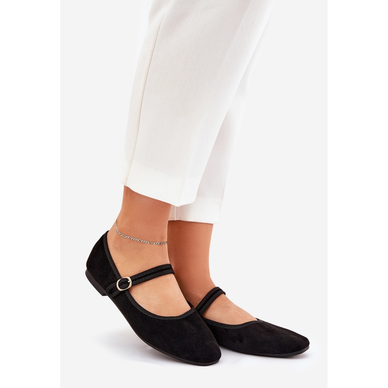 Ballerinas con cinghia e fibbia eco scamosciata in pelle scamosciata nera nero 1