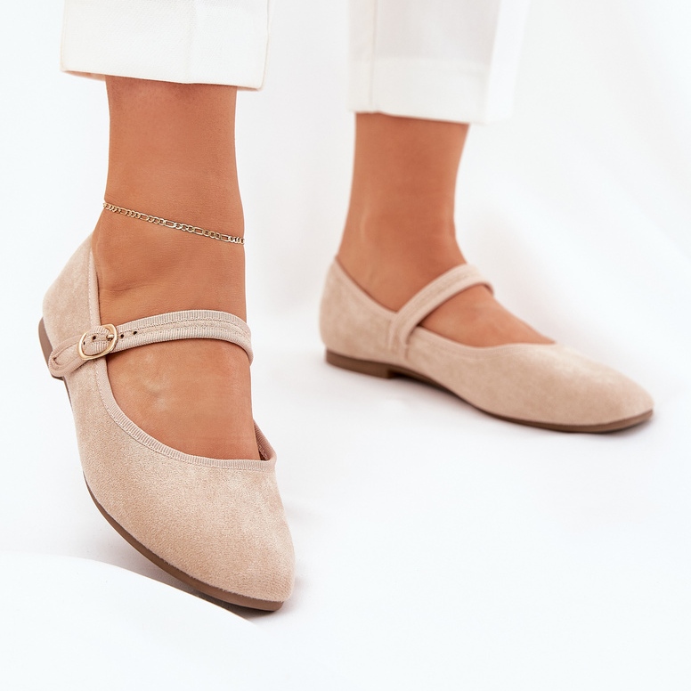 Ballerinas con beige in pelle scamosciata con cintura e fibbia 2