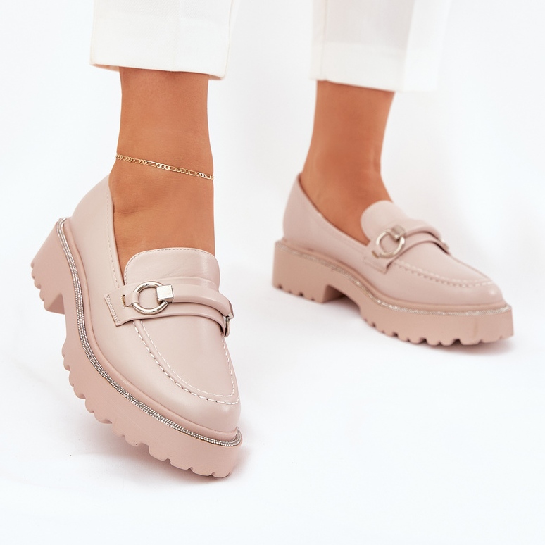 Mocassini da donna decorati con zirconi beige 2