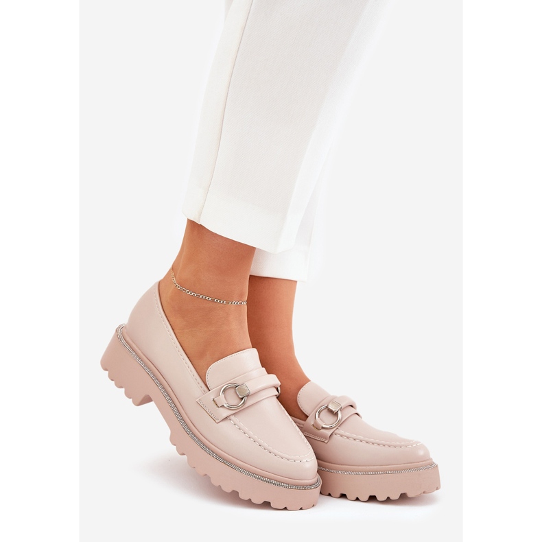 Mocassini da donna decorati con zirconi beige 1