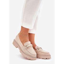 Mocassini da donna decorati con zirconi beige 1