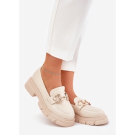 Mocassini da donna in pelle Eco con beige di dettaglio dorato 1