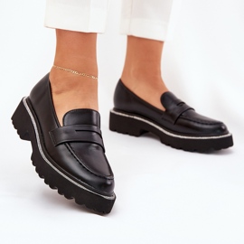 Mocassini da donna in pelle Eco con zirconi neri nero 2