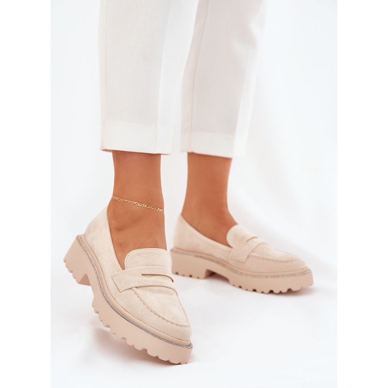 Eco -mocassine femminili con zirconi beige 2