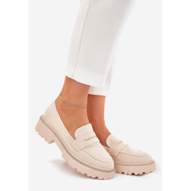 Eco -mocassine femminili con zirconi beige 1