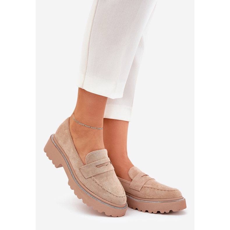 Eco -mocassine femminili con zirconi kaki beige 1