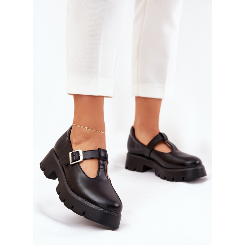 Scarpe da donna con una fibbia sulla piattaforma e tacchi piatti neri nero 2