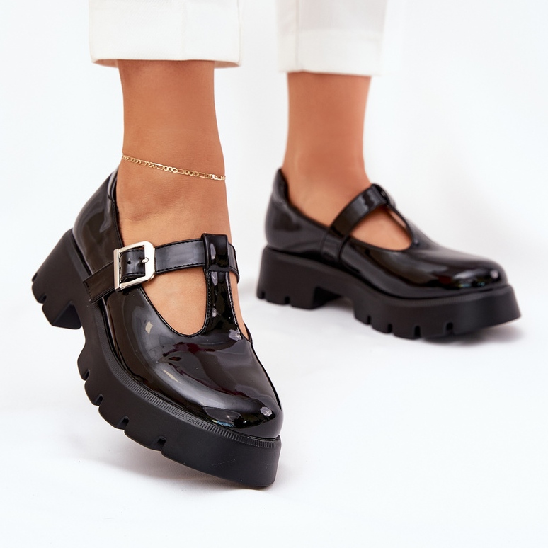 Scarpe da donna dipinte con un morsetto sulla piattaforma e tacchi piatti neri nero 2