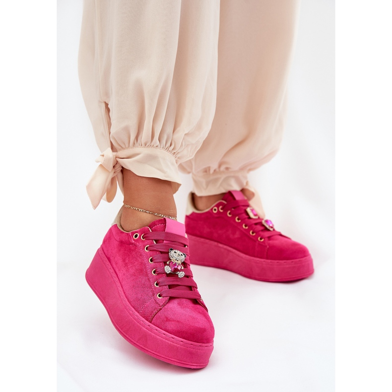 Sneaker femminili sulla piattaforma con Teddy Bear Fuchsia rosa 2