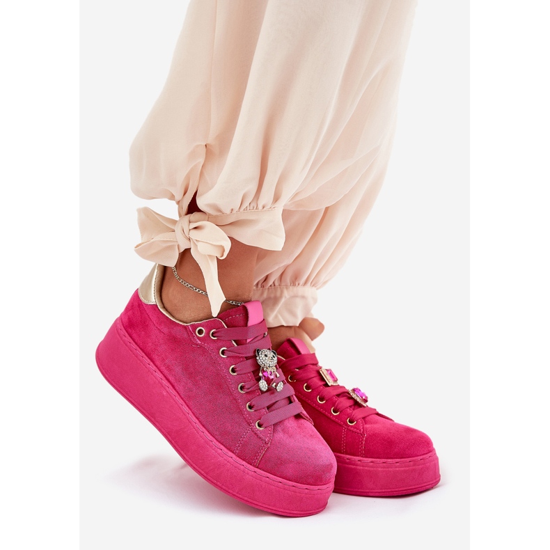 Sneaker femminili sulla piattaforma con Teddy Bear Fuchsia rosa 1